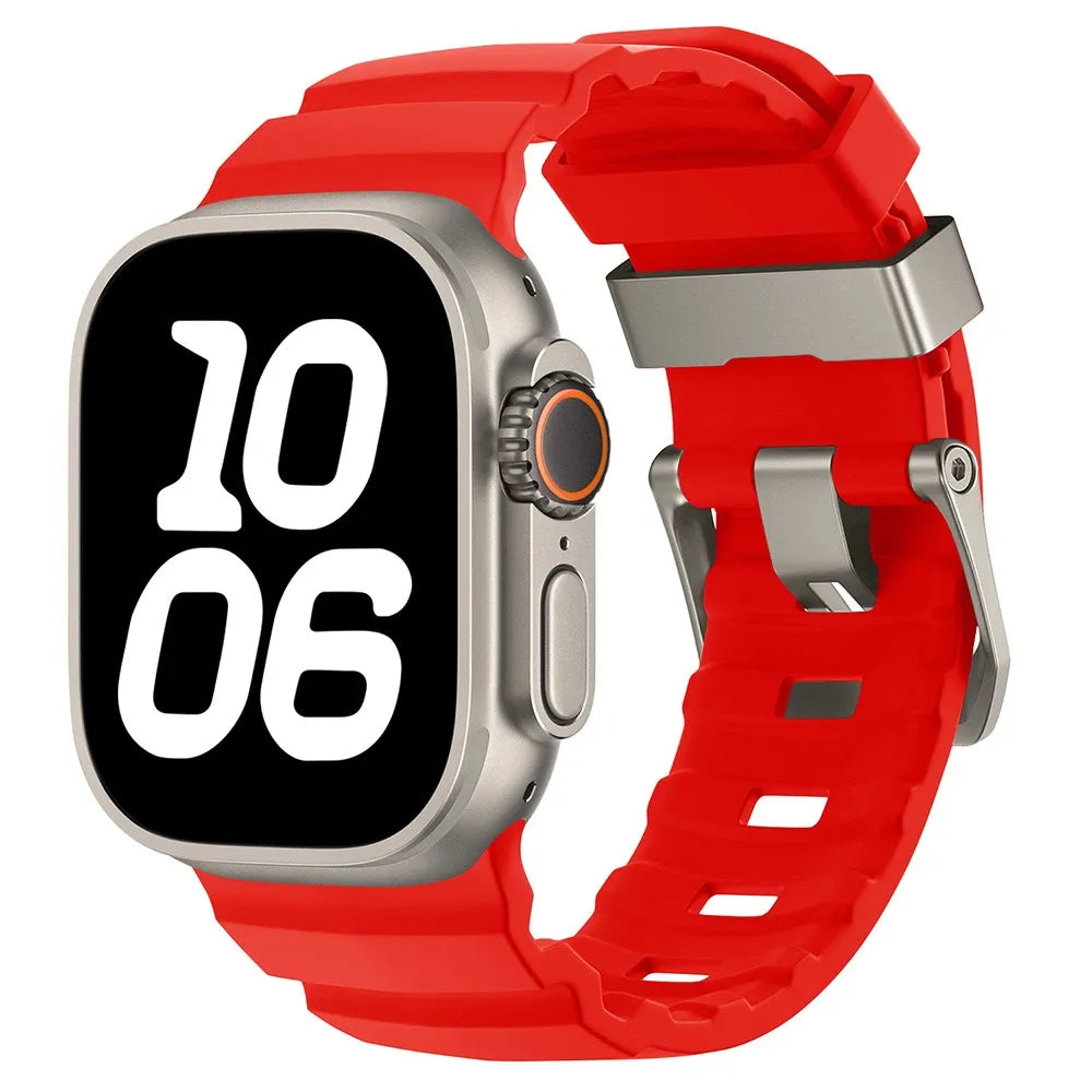 Durable Rubber Apple Watch Band red & silver