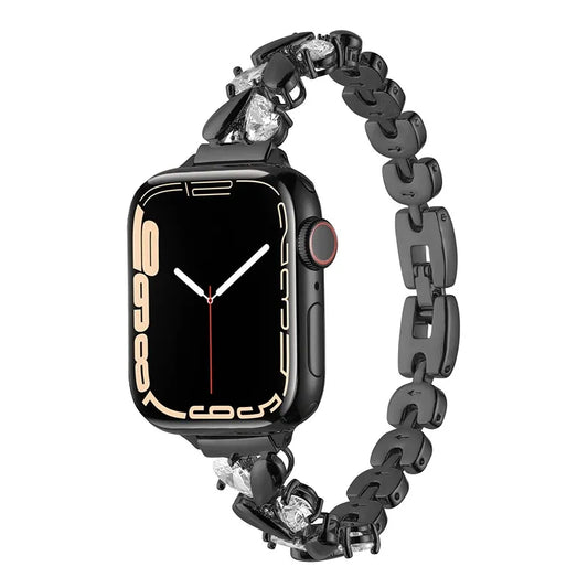 Elegant Rhinestone Chain Apple Watch Band - Black