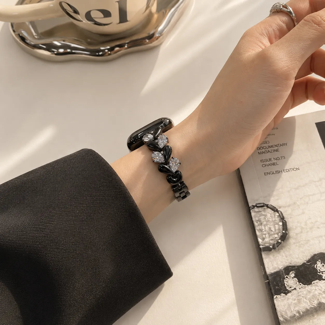 Elegant Rhinestone Chain Apple Watch Band black preview
