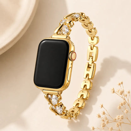 Elegant Rhinestone Chain Apple Watch Band gold