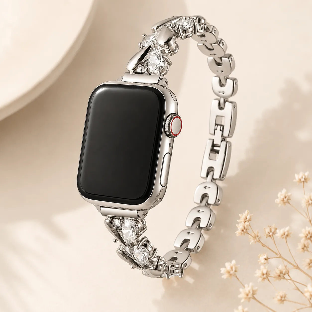 Elegant Rhinestone Chain Apple Watch Band silver