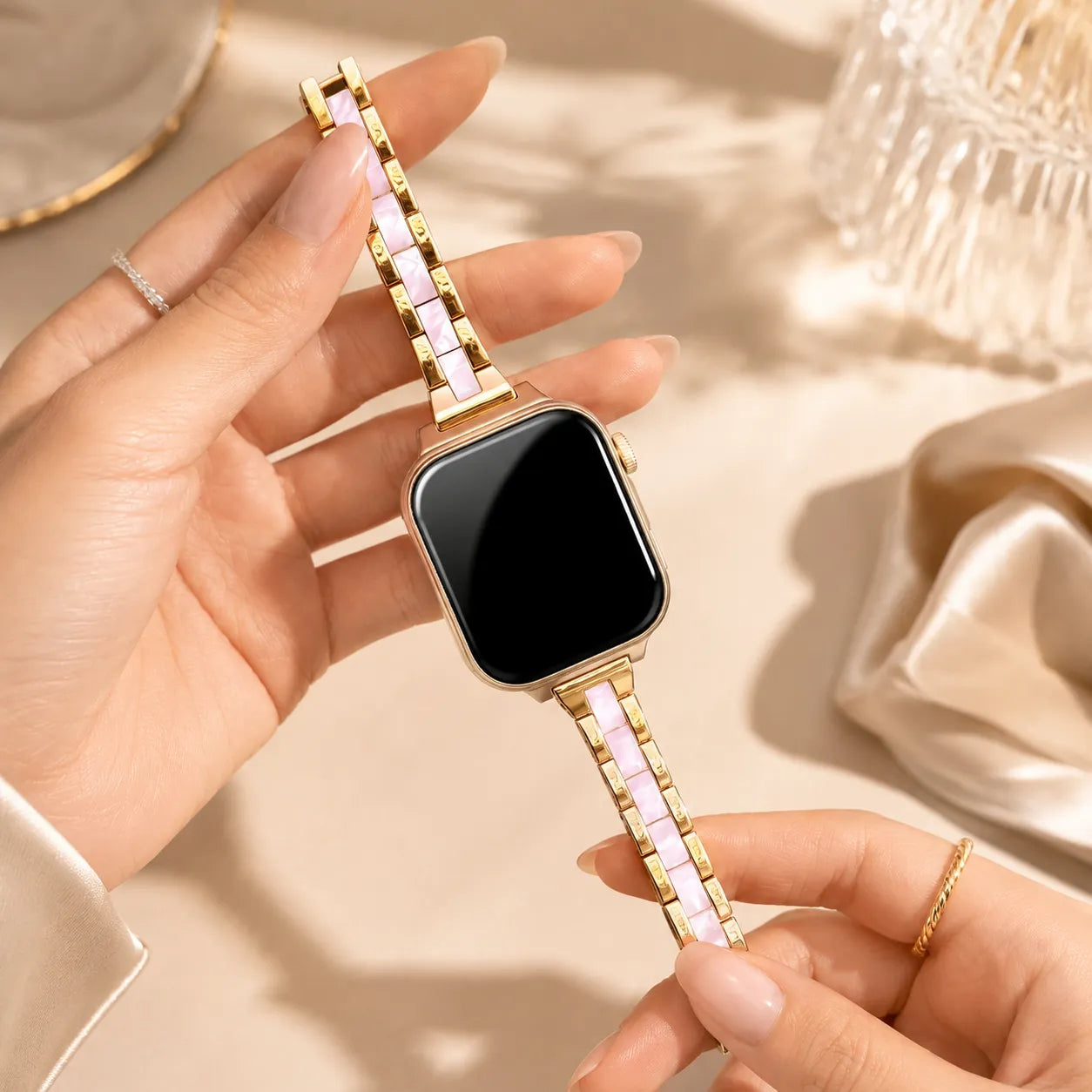 Elegant Slim Steel & Resin Apple Watch Band gold