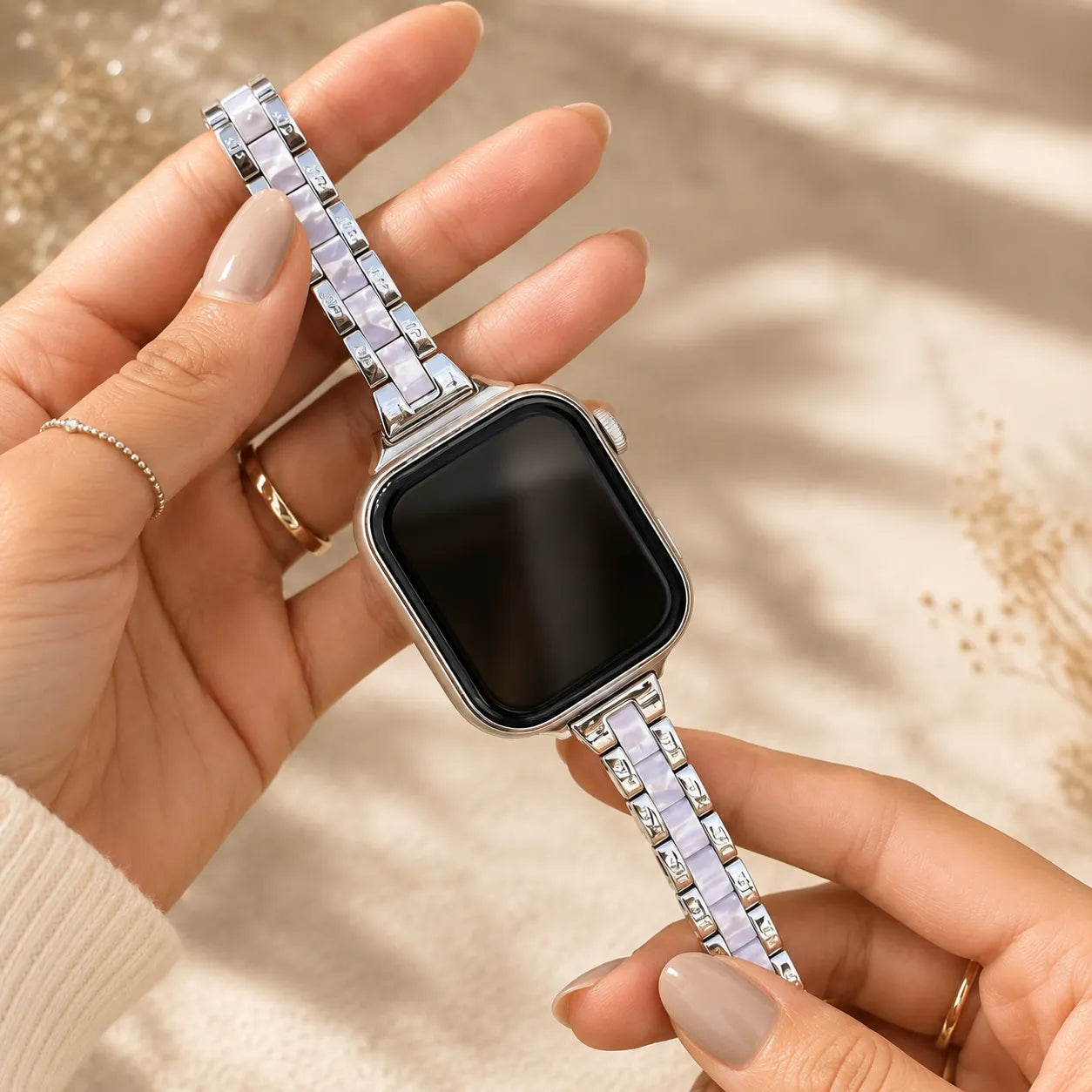 Elegant Slim Steel & Resin Apple Watch Band silver