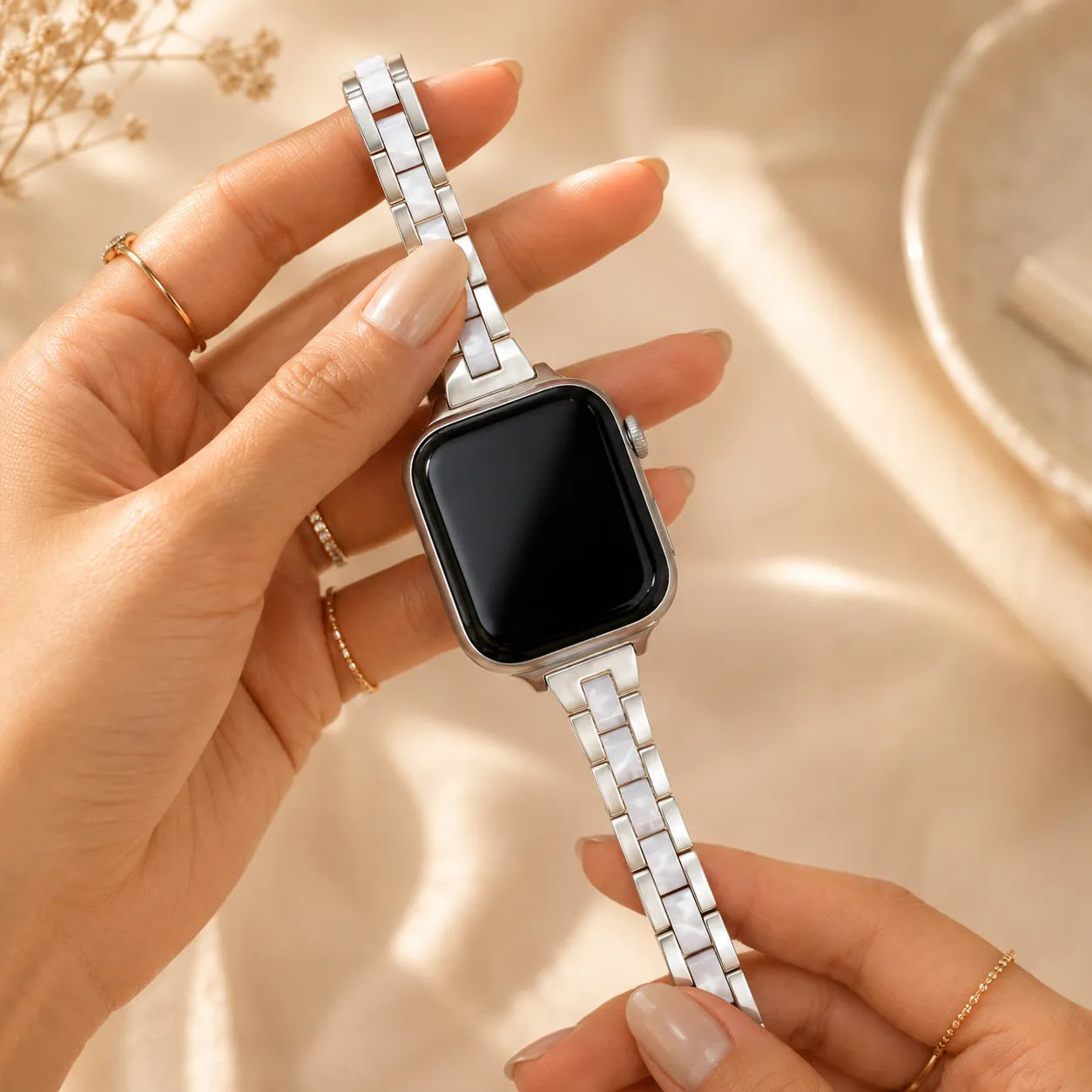 Elegant Slim Steel & Resin Apple Watch Band starlight