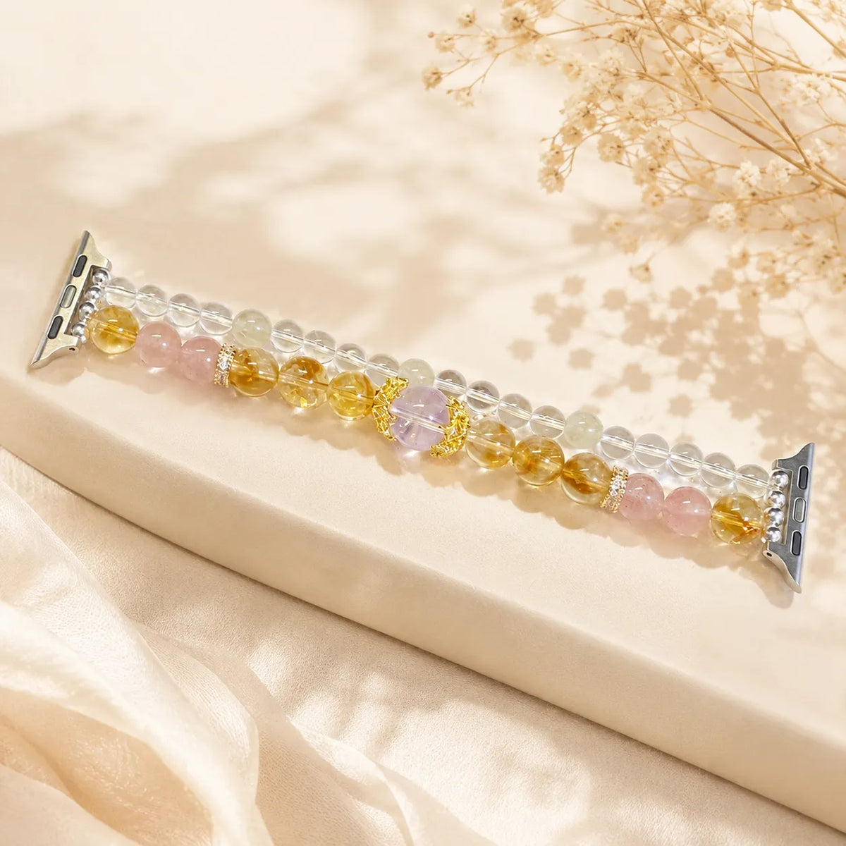 Due fili di cristalli trasparenti e dai toni caldi con dettagli floreali Golden Bloom