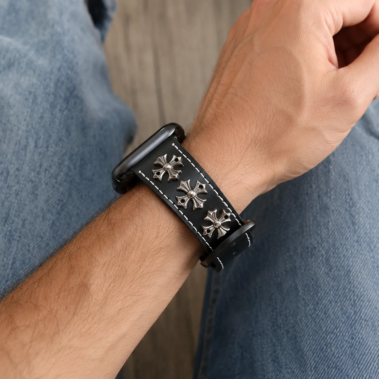 Gothic Chrome Hearts Apple Watch Band black view