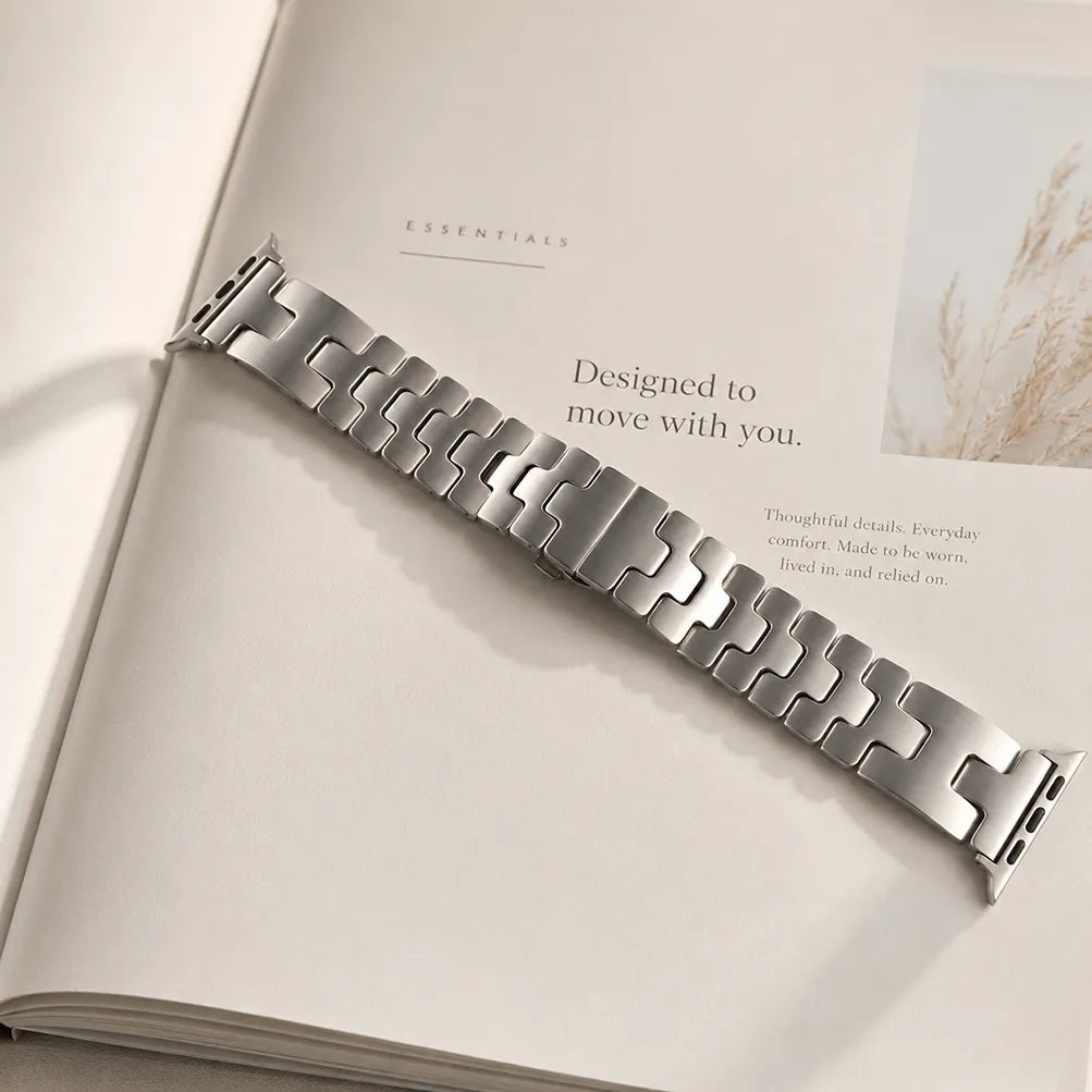 H-Shaped Steel Apple Watch Band silver