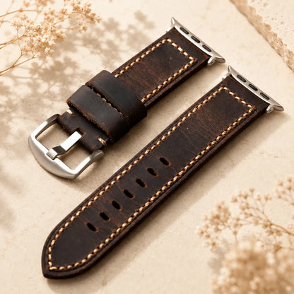 Handcrafted Vintage Leather Strap Classic silver