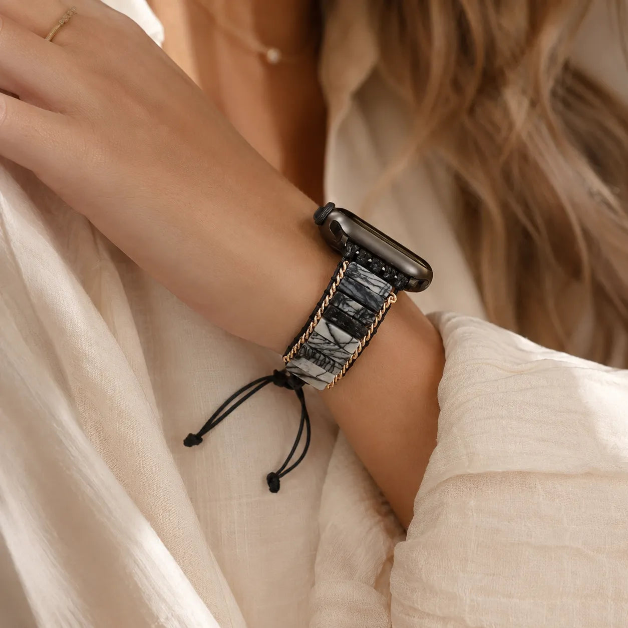 Handmade Beaded Bracelet for Apple Watch black view