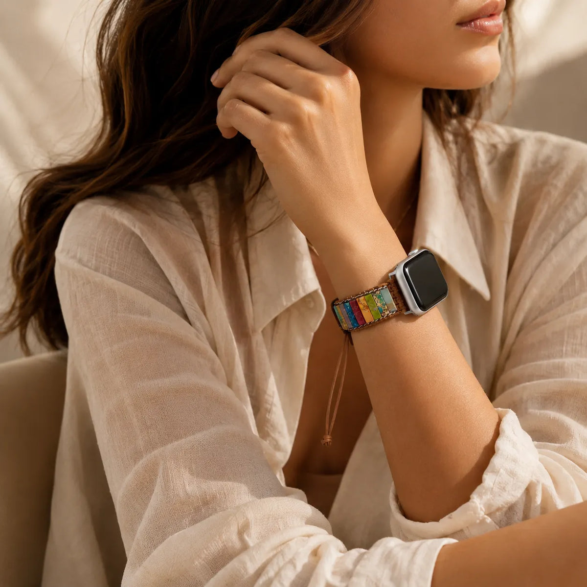 Farbenfrohes handgefertigtes Boho-Perlenarmband für die Apple Watch