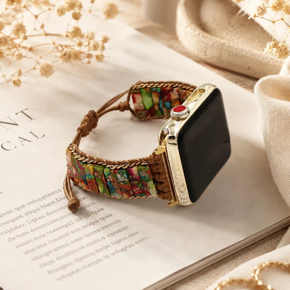 Handmade Beaded Bracelet for Apple Watch brown detail