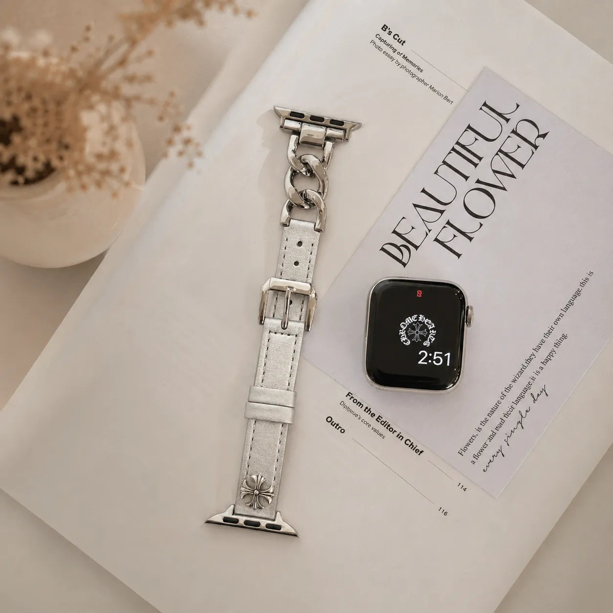 Leather Apple Watch Band with Chain Detail