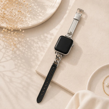 Leather Apple Watch Band with Chain Detail silver and black