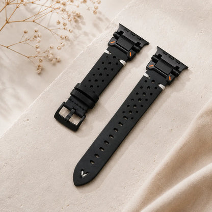 Leather Apple Watch Ultra Band - Mech Style & Breathable Design black