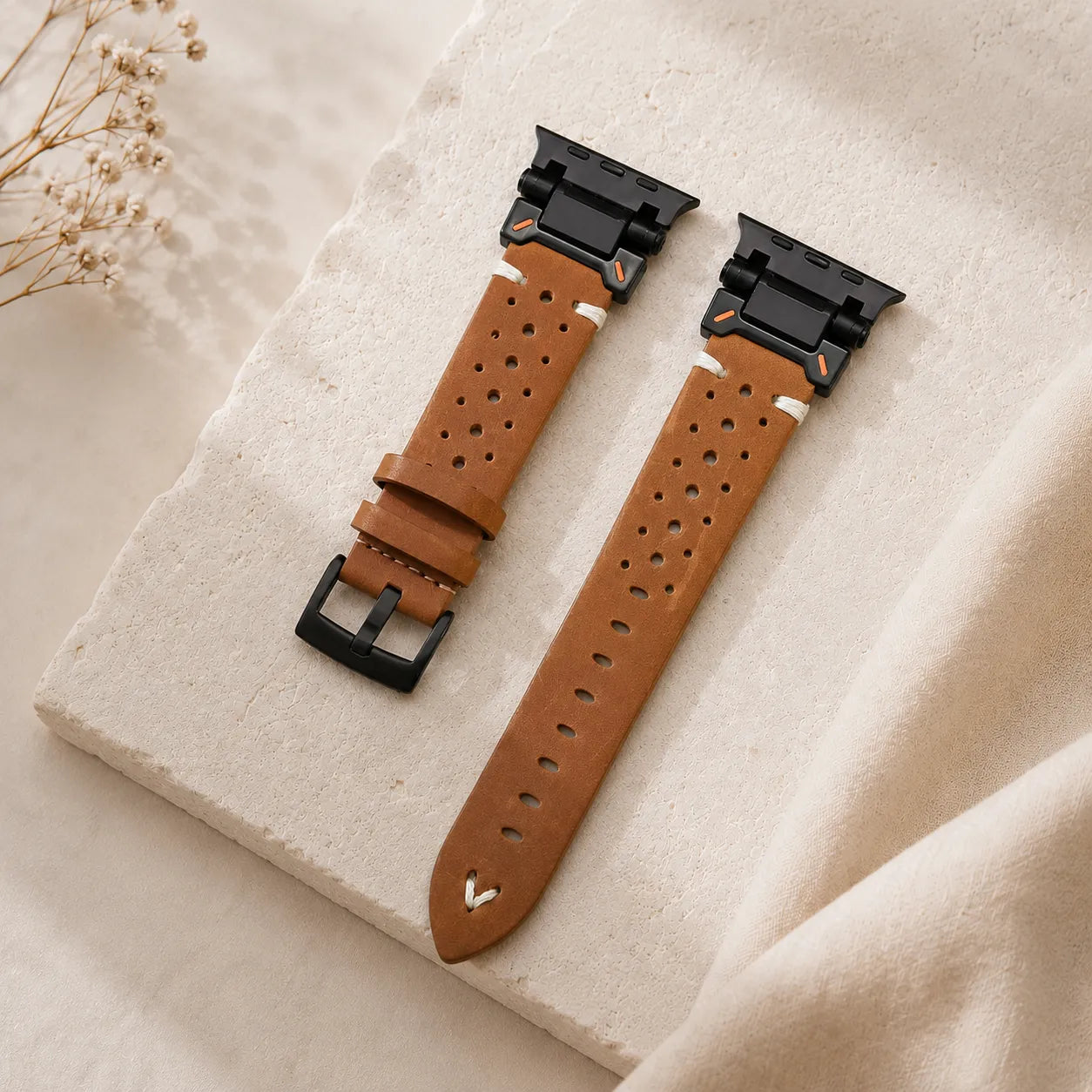 Leather Apple Watch Ultra Band - Mech Style & Breathable Design black & brown
