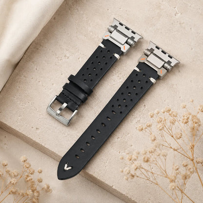 Leather Apple Watch Ultra Band - Mech Style & Breathable Design silver & black