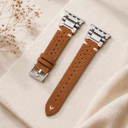 Leather Apple Watch Ultra Band - Mech Style & Breathable Design silver & brown