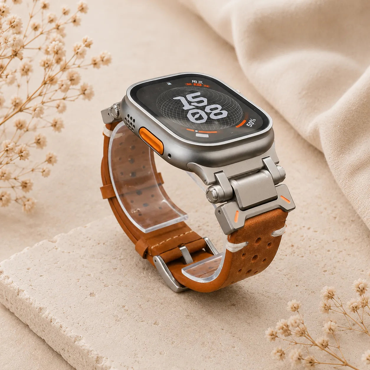 Leather Apple Watch Ultra Band - Mech Style & Breathable Design view