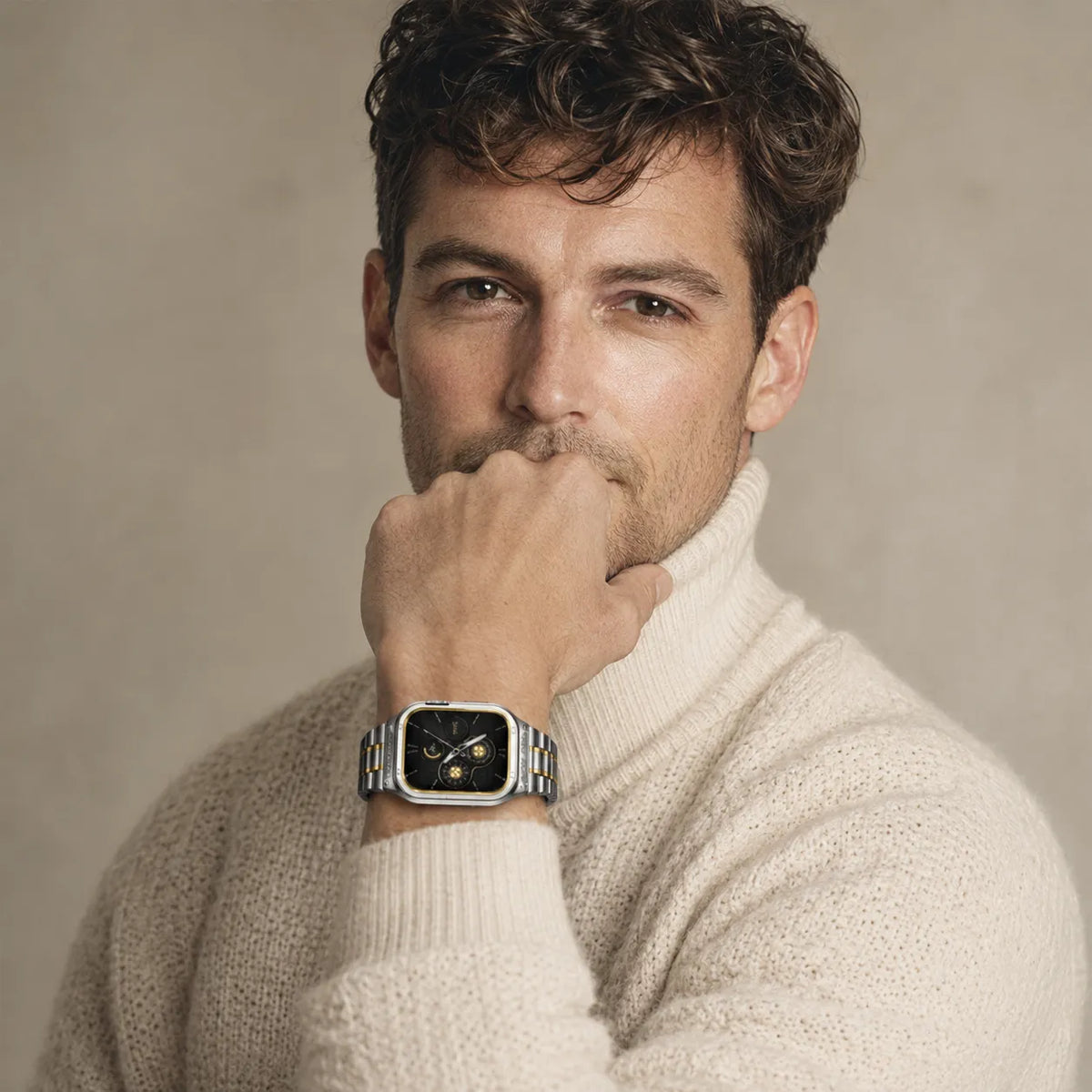Bracelet Apple Watch de luxe bicolore argent et or avec boîtier assorti