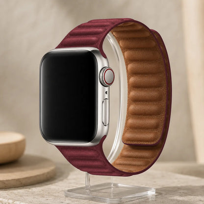 Magnetic Leather Link Apple Watch Band Burgundy