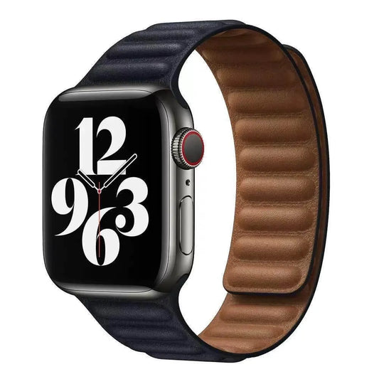 Magnetic Leather Link Apple Watch Band In Black