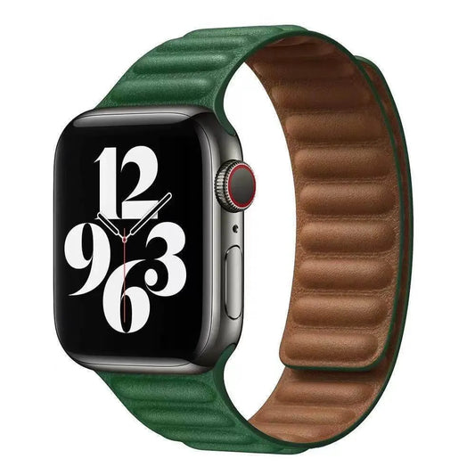 Magnetic Leather Link Apple Watch Band In Green