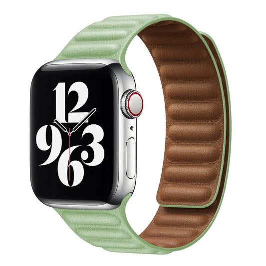 Magnetic Leather Link Apple Watch Band In Mint Green