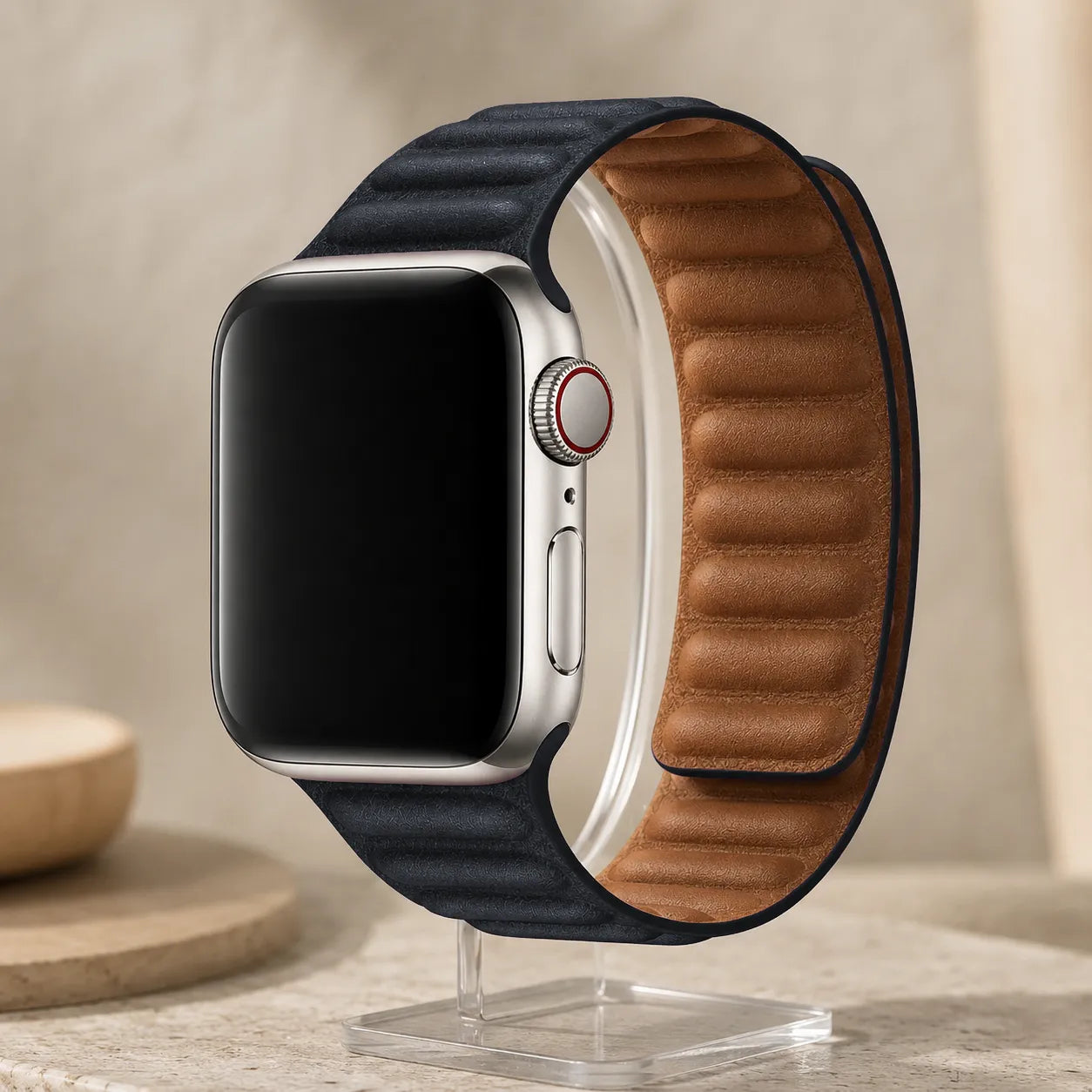 Magnetic Leather Link Apple Watch Band black