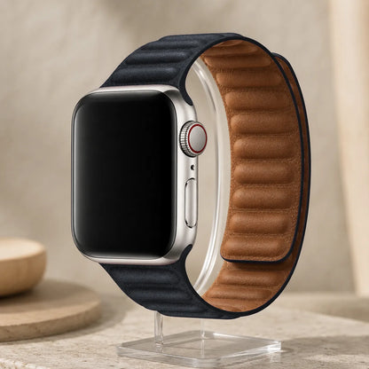 Magnetic Leather Link Apple Watch Band black
