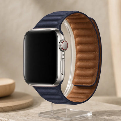 Magnetic Leather Link Apple Watch Band  navy
