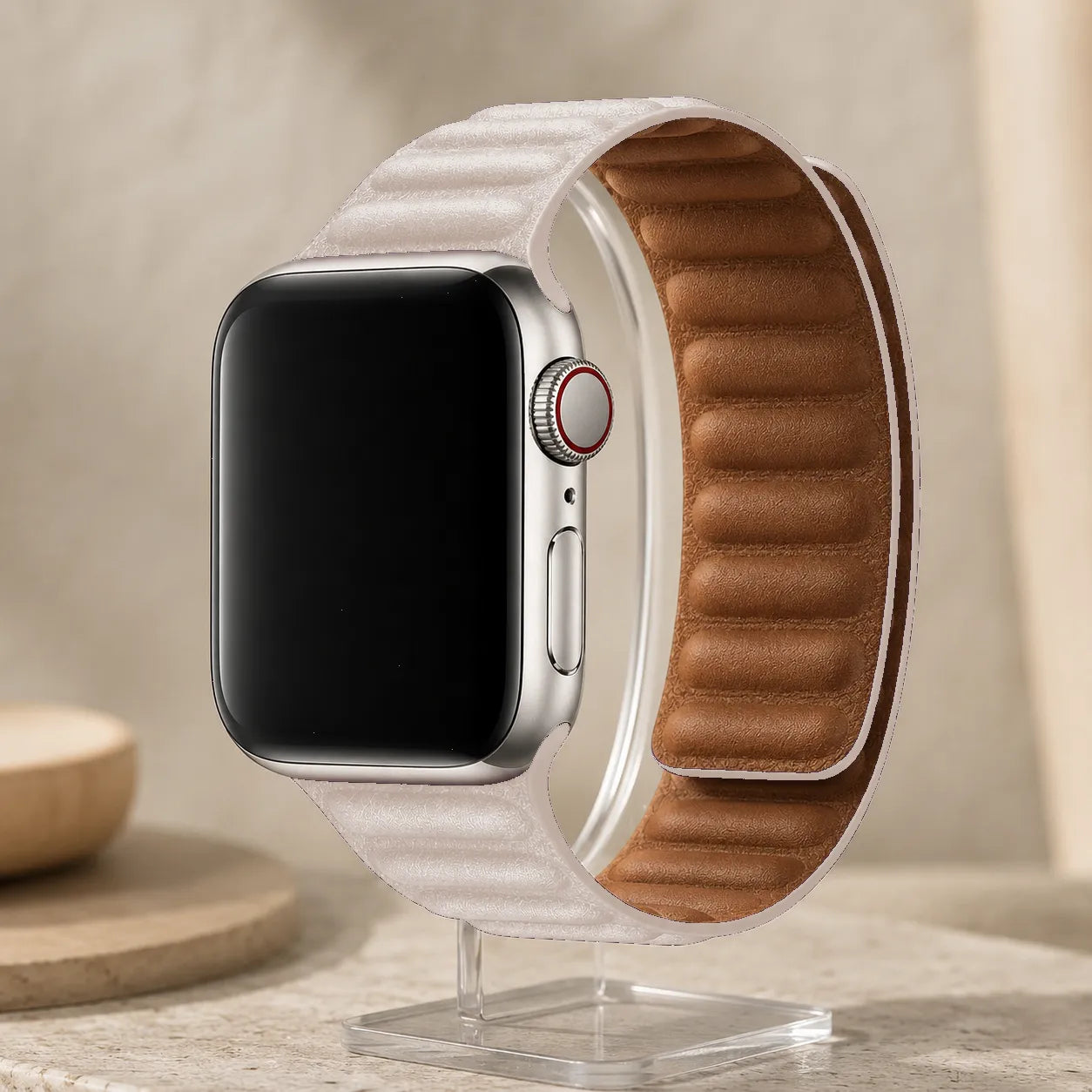 Magnetic Leather Link Apple Watch Band  white