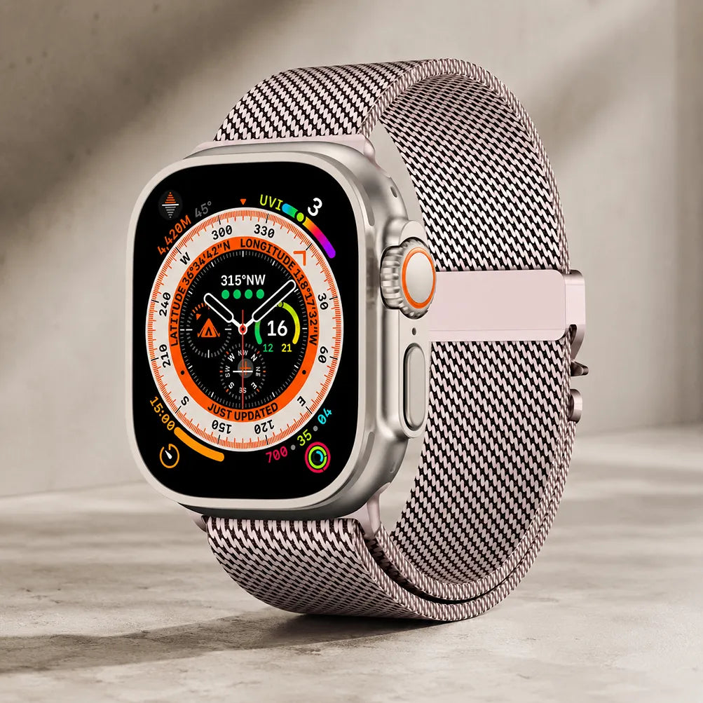 ローズゴールドのステンレス ミラネーゼループApple Watchバンド