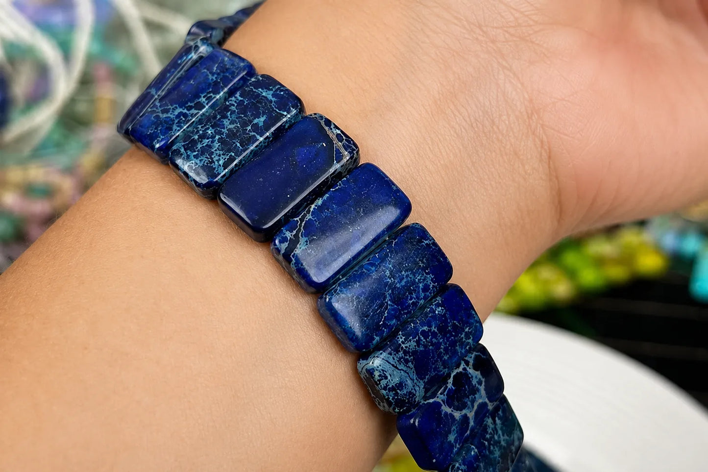 Natural Gemstone Apple Watch Band blue outfit