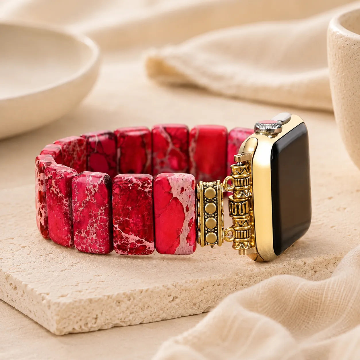 Natural Gemstone Apple Watch Band red right