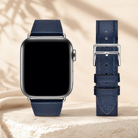 Navy Leather Apple Watch Band view