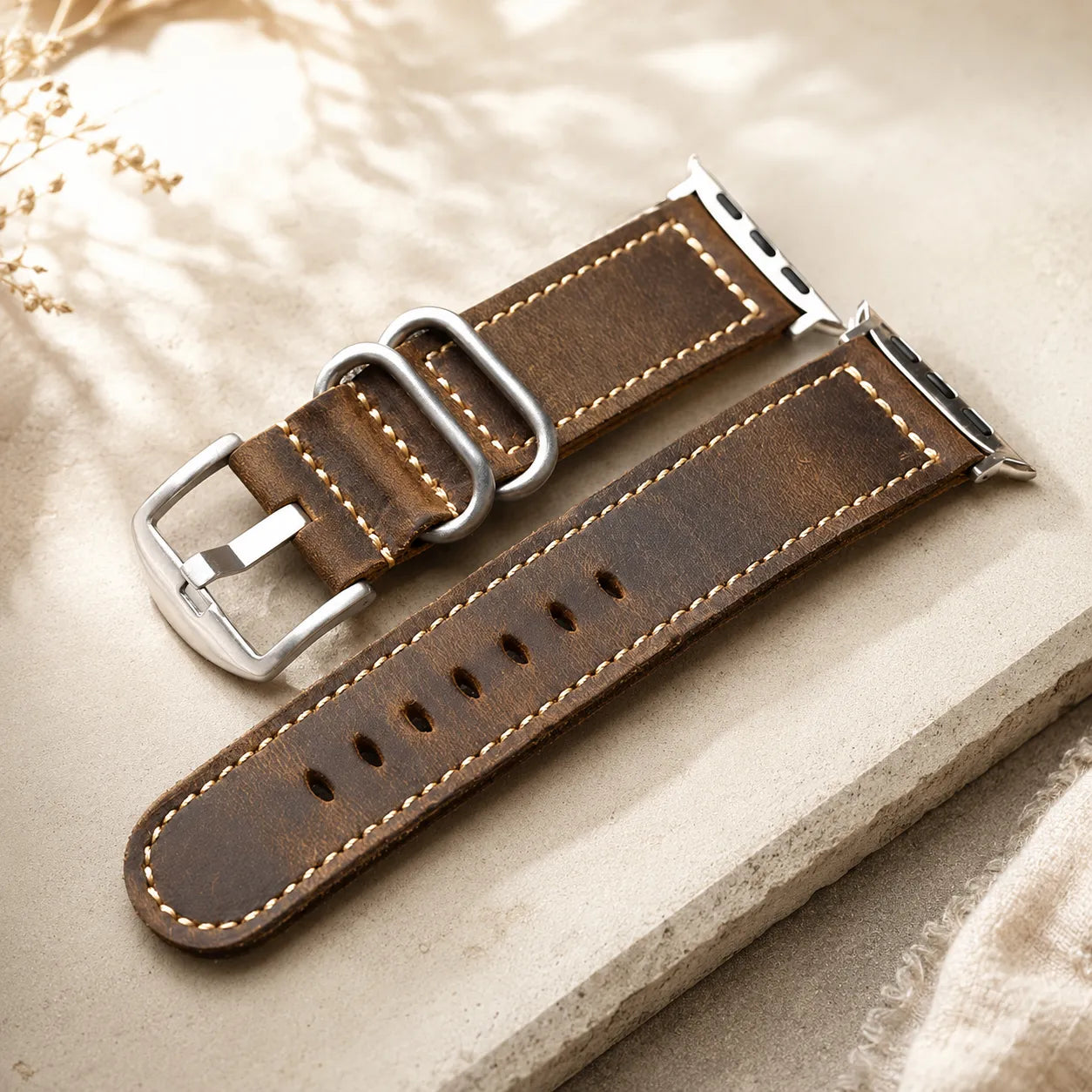 Premium Men’s Leather Apple Watch Band silver