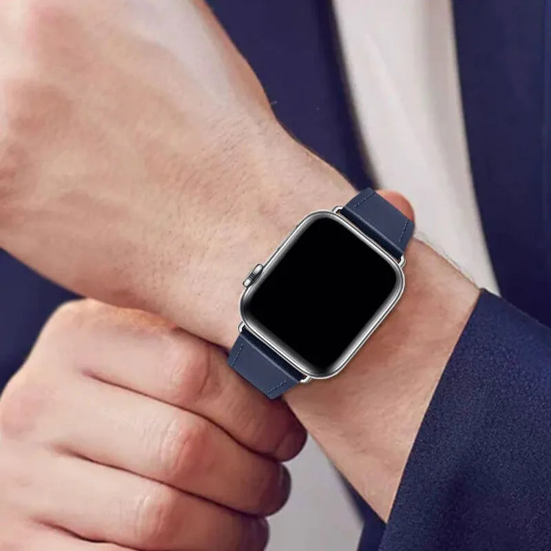 Premium Navy Leather Apple Watch Band