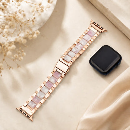 Resin & Metal Apple Watch Band rose gold with pink floral
