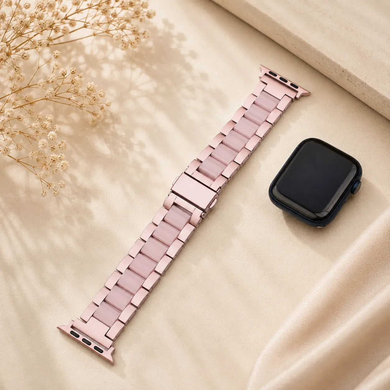 Resin & Metal Apple Watch Band rose pink with pink