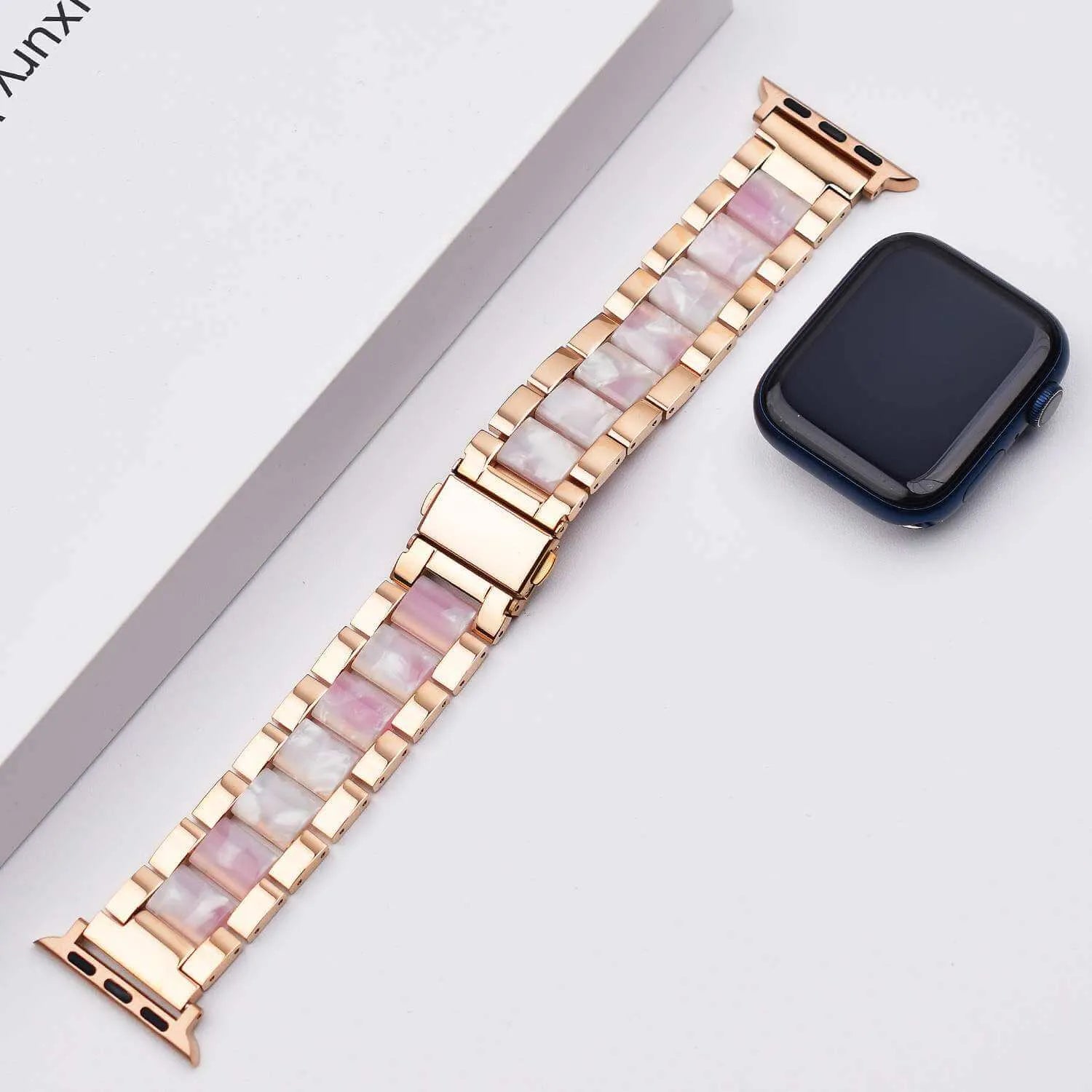 Colorful Resin Apple Watch Band - Rose Gold with Pink Floral Accents