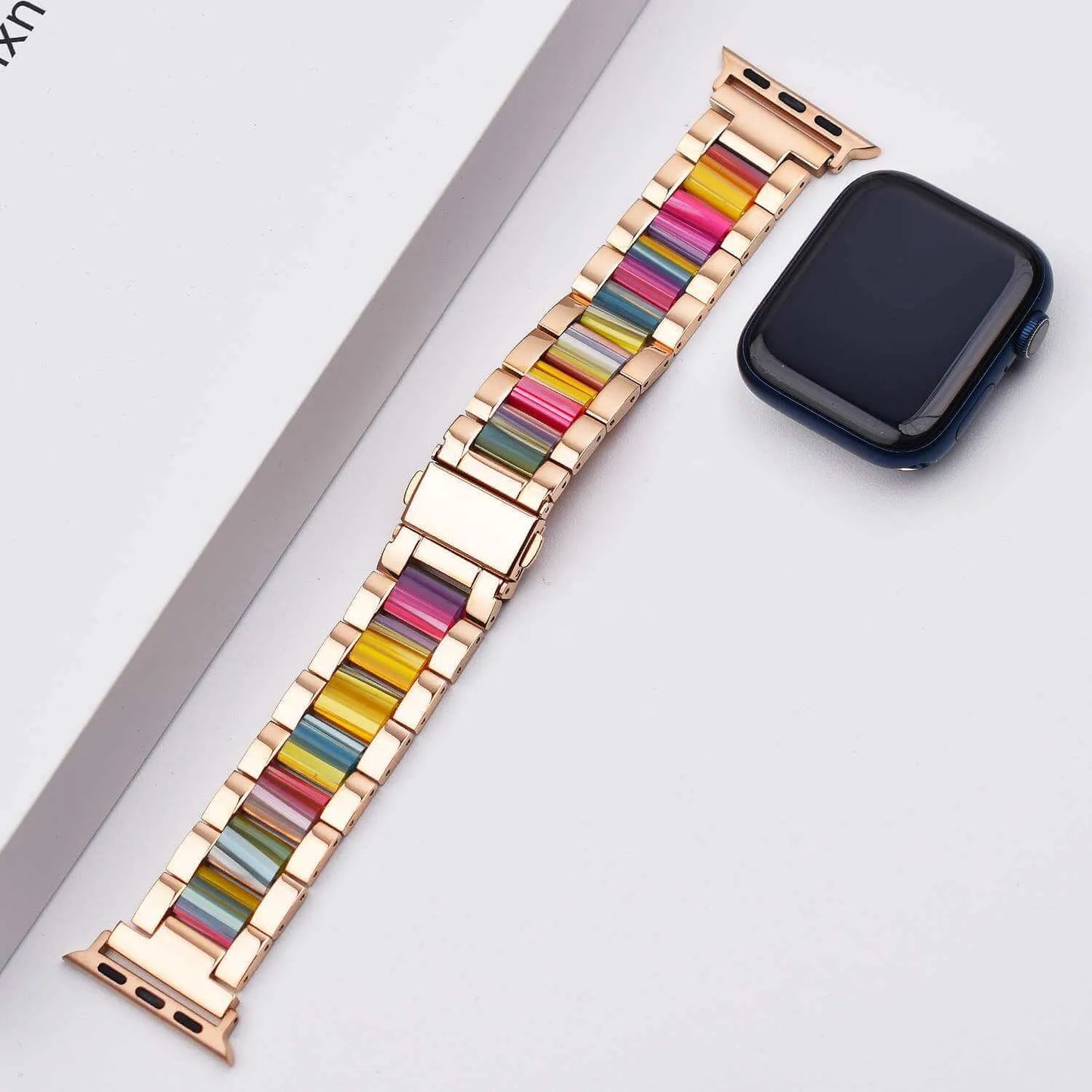 Resin Apple Watch Band - Silver with Rainbow