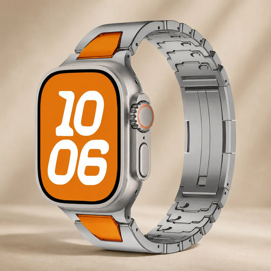 Rugged Stainless Steel Band for Apple Watch natural & orange