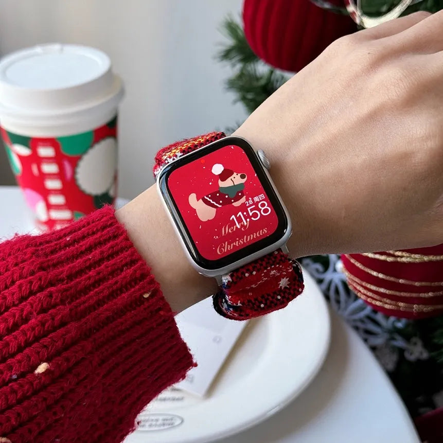 Scrunchie Christmas Apple Watch Band detail