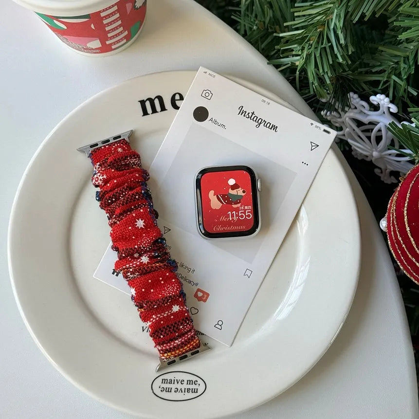 Scrunchie Christmas Apple Watch Band red