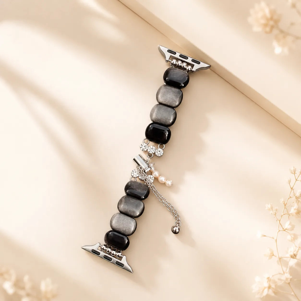 Silver Obsidian Apple Watch Bracelet