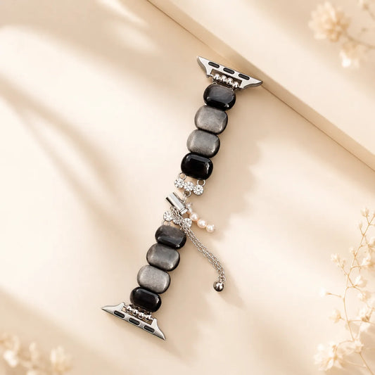Silver Obsidian Apple Watch Bracelet