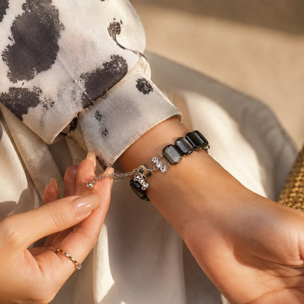 Silver Obsidian Apple Watch Bracelet back