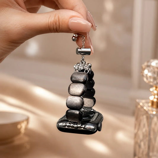 Silver Obsidian Apple Watch Bracelet show