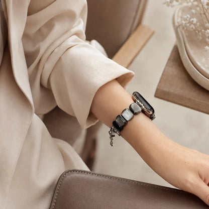 Silver Obsidian Apple Watch Bracelet side