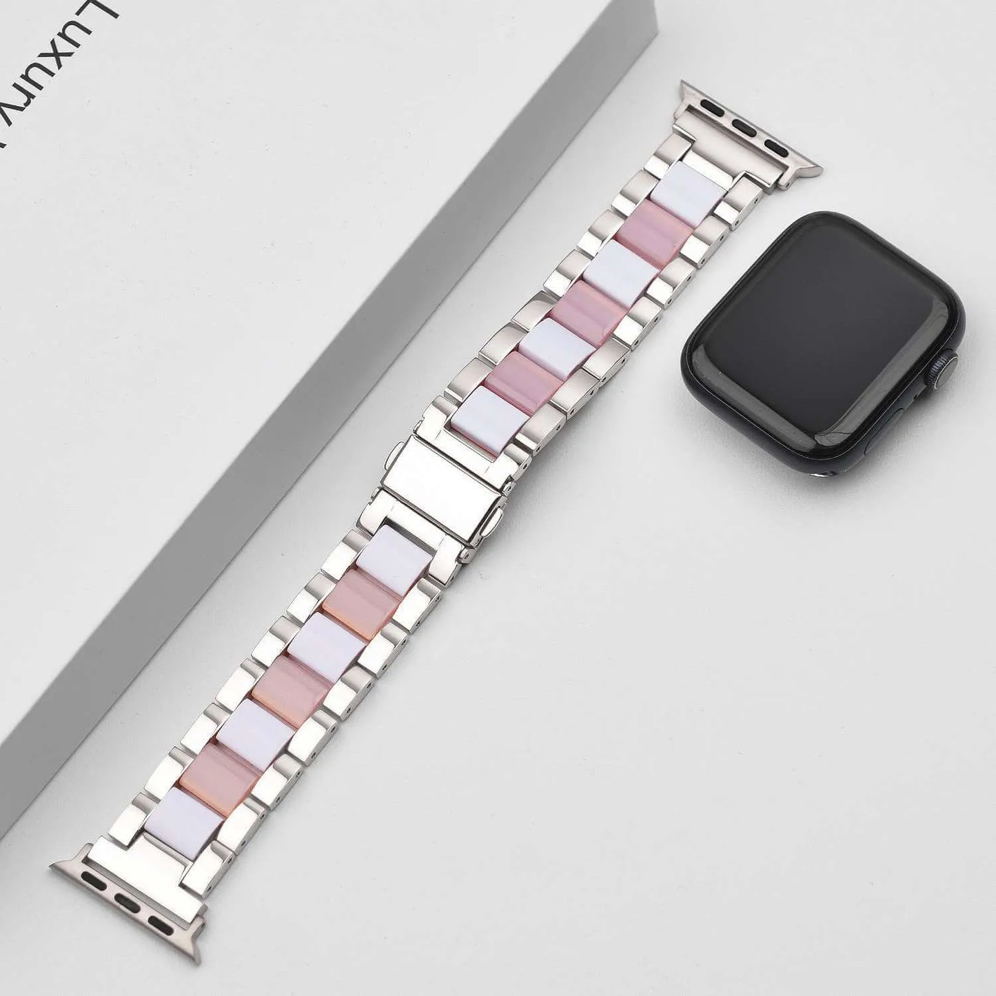 Resin Apple Watch Band - Silver with Rainbow